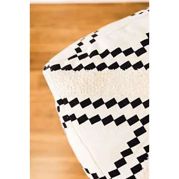 Just Like Joan Unstuffed Boho Pouf Ottoman Cover – Modern Bohemian Living Room Decor, Kids, Nursery, Dorm Room – Minimalist Storage Solution, Foot Rest – Hand-Tufted Square Neutral Removable