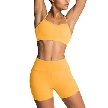 Workout Sets for Women 2 Piece Yoga Outfit: Tracksuits High Waisted Running Biker Shorts with Adjustable Strap Sport Bra Exercise Running Clothes Athletic Gym Sets Matching Active Wear Yellow S