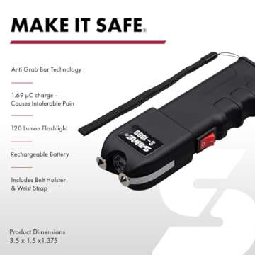 SABRE Pepper Spray & 3-in-1 Stun Gun with Flashlight and Anti-Grab Bar Technology, Self Defense Kit, 35 Bursts, 10 Ft (3 m) Range, 120 Lumens LED Light, Rechargeable Battery (Set of 2)
