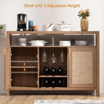 SICOTAS Rattan Sideboard Buffet Cabinet for Home Living