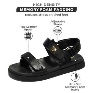 Project Cloud Leather Womens Sandals Comfortable & Adjustable Walking Sandals Women Footwear - Strap...
