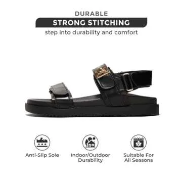 Project Cloud Leather Womens Sandals Comfortable & Adjustable Walking Sandals Women Footwear - Strappy Sandals for Women - Flexible Women's Sandals For Women 2025 (Mona, Blk, 7)