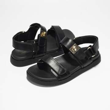 Project Cloud Leather Womens Sandals Comfortable & Adjustable Walking Sandals Women Footwear - Strappy Sandals for Women - Flexible Women's Sandals For Women 2025 (Mona, Blk, 7)