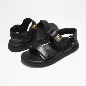 Project Cloud Leather Womens Sandals Comfortable & Adjustable Walking Sandals Women Footwear - Strappy Sandals for Women - Flexible Women's Sandals For Women 2025 (Mona, Blk, 7)