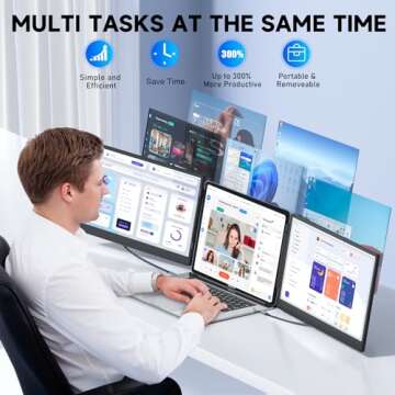 KEFEYA Laptop Screen Extender, 14" FHD 1080P IPS Triple Portable Monitor for Laptop 13-17" with USB-...
