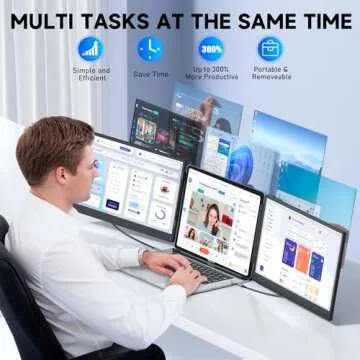 KEFEYA Laptop Screen Extender, 14" FHD 1080P IPS Triple Portable Monitor for Laptop 13-17" with USB-...