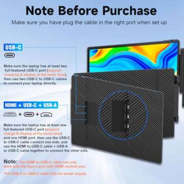 KEFEYA Laptop Screen Extender, 14" FHD 1080P IPS Triple Portable Monitor for Laptop 13-17" with USB-C/HDMI Port, Laptop Monitor Extender for Windows/Mac/Chrome/Surface/Switch/PS5, Plug n Play