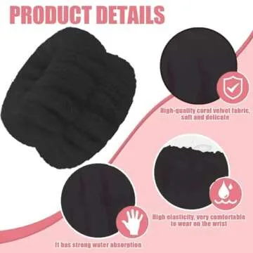 8Pcs Anmieciu Microfiber Spa Wristbands - Wrist Towels for Face Washing, Arm Bands to Prevent Liquid Spilling (Black)