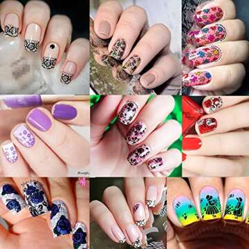 BORN PRETTY Nail Art Stamping Plates Set, Food, Bunnies, Flowers, Lace, Tropical, French Tip Themes ...