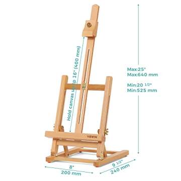VISWIN 25"H Basic Tabletop H-Frame Easel, Hold Canvas up to 16", Adjustable Sturdy Beech Wood Deskto...