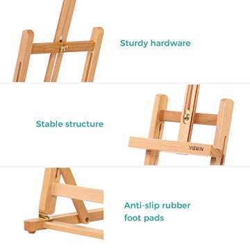 VISWIN 25"H Basic Tabletop H-Frame Easel, Hold Canvas up to 16", Adjustable Sturdy Beech Wood Desktop Art Easel, Portable Painting & Display Table Easel Stand for Adults, Beginners, Artists