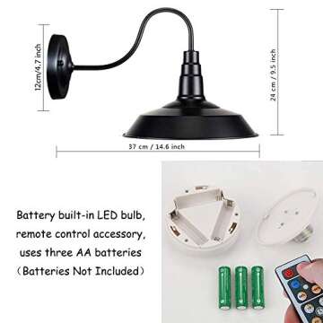 KAYYELAMP 2-Wall Light Battery Run Remote Control No Wired Retro Industrial Black Wall Lamp Lighting...
