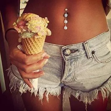 LOLIAS 7 Pcs 14G Dangle Belly Button Rings for Women 316L Surgical Steel Curved Navel Barbell Body Jewelry Piercing,RG