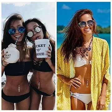 LOLIAS 7 Pcs 14G Dangle Belly Button Rings for Women 316L Surgical Steel Curved Navel Barbell Body Jewelry Piercing,RG