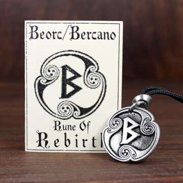 Berkana Rune of Rebirth & Renewal Pendant Necklace - Norse Viking Amulet