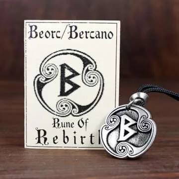 Berkana Rune of Rebirth & Renewal Pendant Necklace - Norse Viking Amulet