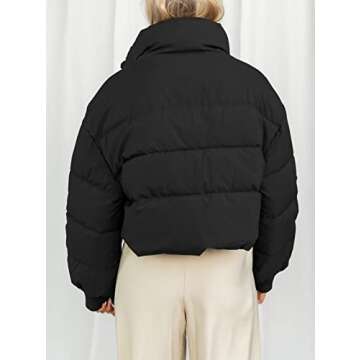KYL Women's Winter Cropped Puffer Jacket Oversized Zip-Up Quilted Puffy Short Down Coat Black, Medium