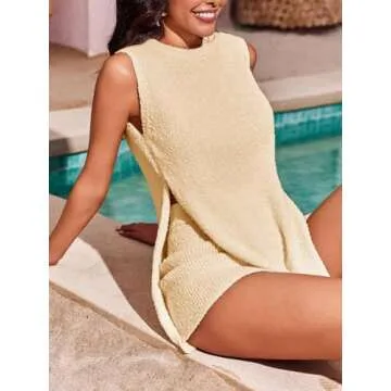 Imily Bela Womens Summer Sweater Sets Sleeveless Knit Tank Tops Matching Shorts 2 Piece Beach Vacation Outfits