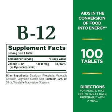 Nature's Bounty Vitamin B-12 1000 mcg - 100 Count for Vitality and Health