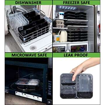 Meal Prep Container Reusable 3 Compartment With Lids 25 Sets [30oz] -Food Prep Containers, Food Storage Bento Box, Portion Control | Stackable | Microwave | Dishwasher | Freezer Safe