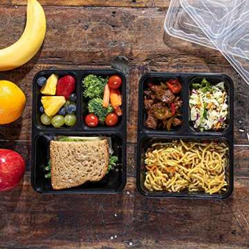Meal Prep Container Reusable 3 Compartment With Lids 25 Sets [30oz] -Food Prep Containers, Food Storage Bento Box, Portion Control | Stackable | Microwave | Dishwasher | Freezer Safe