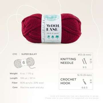 Lion Brand Yarn Wool-Ease Thick & Quick Yarn, Soft and Bulky Yarn for Knitting, Crocheting, and Crafting, 3 Pack, Cranberry