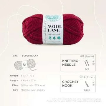 Lion Brand Yarn Wool-Ease Thick & Quick Yarn, Soft and Bulky Yarn for Knitting, Crocheting, and Crafting, 3 Pack, Cranberry