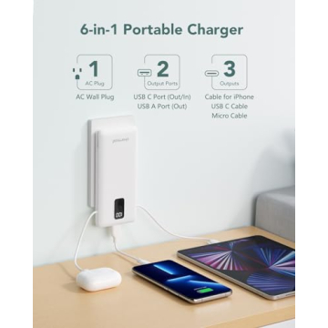 Portable Charger with Built-in Cables for Travel
