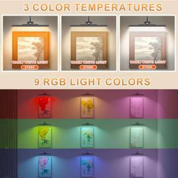 Picture Light, 16.5in Wireless Picture Light for Wall with 3 Color Temp 9 RGB Color, Battery Operated Picture Light with Remote for Paintings, Photo, Dartboard, Gallery, Livingroom, Bedroom, Bathroom