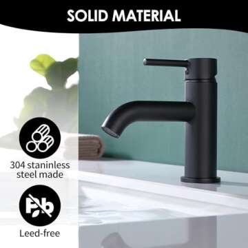 JAKARDA Single Handle Black Bathroom Faucet with Brass Drain Assembly and Escutcheon, Matte Black (M...