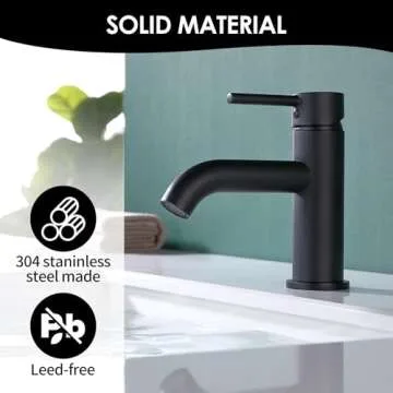 JAKARDA Single Handle Black Bathroom Faucet with Brass Drain Assembly and Escutcheon, Matte Black (M...