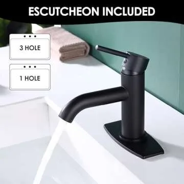 JAKARDA Single Handle Black Bathroom Faucet with Brass Drain Assembly and Escutcheon, Matte Black (Matte Black-JO1)