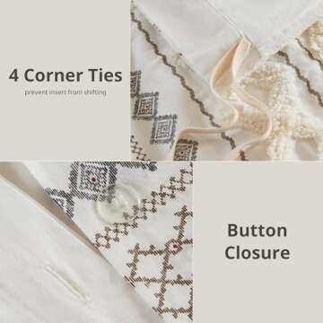 INK+IVY Imani 100% Cotton Duvet Mid Century Modern Design, All Season Comforter Cover Bedding Set, Matching Shams, Full/Queen, Ivory Chenille Tufted Accent 3 Piece