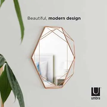 Umbra 358776-880 Prisma Modern Geometric Shaped Oval Mirror Wall Decor for Bedroom, Bathroom, Living, Dining Room, 22.5" Length x 17" Height x 3.75” Width, Copper