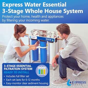 Express Water Whole House Water Filter System - 3-Stage Water Filtration System with Sediment, GAC &...