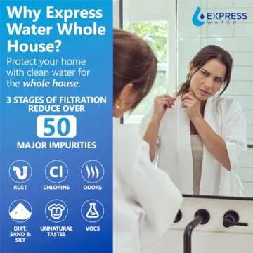 Express Water Whole House Water Filter System - 3-Stage Water Filtration System with Sediment, GAC & Carbon Filters - Reduce Chlorine - Clean Drinking Water - Stainless Steel - Water Pressure Gauge