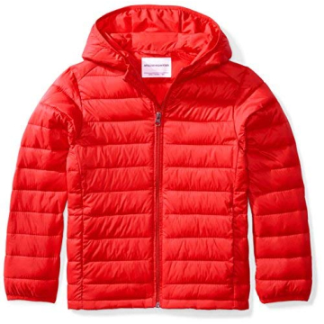 Amazon Essentials Boys' Lightweight Water-Resistant Packable Hooded Puffer Jacket, Red, X-Small