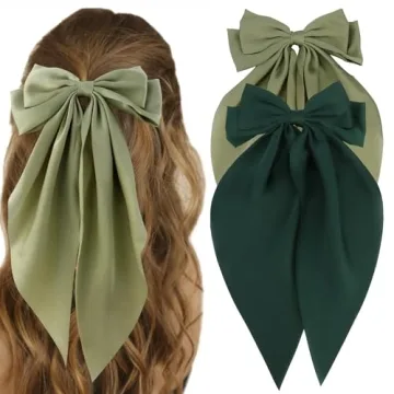 ATODEN Silky Satin Green Oversized Bowknot Hair Clips