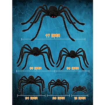 HOPOCO Halloween Plush Spiders Set Scary Fake Spider for Indoor Outdoor Halloween Decor for Home Party Yard Haunted House Decorations (6 in 1)