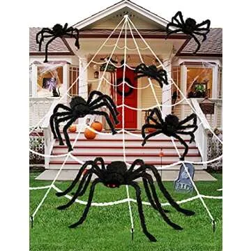 HOPOCO Halloween Plush Spiders Set Scary Fake Spider for Indoor Outdoor Halloween Decor for Home Party Yard Haunted House Decorations (6 in 1)