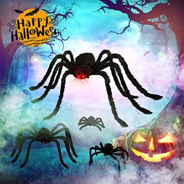 HOPOCO Halloween Plush Spiders Set Scary Fake Spider for Indoor Outdoor Halloween Decor for Home Party Yard Haunted House Decorations (6 in 1)