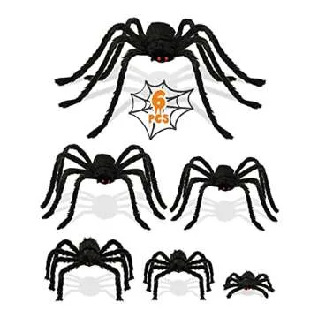HOPOCO Halloween Plush Spiders Set Scary Fake Spider for Indoor Outdoor Halloween Decor for Home Party Yard Haunted House Decorations (6 in 1)