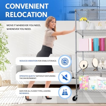 4000 LBS Heavy Duty 5-Tier Metal Shelving Unit with Wheels