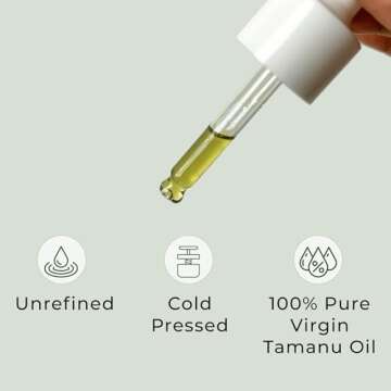 Tamanu Oil Organic for Skin, 100% Pure, Cold Pressed, Unrefined, Cruelty-Free, Hydrating, Moisturizing Tamanu Oil for Face Skincare, Haircare, Soothes Irritation, Reduces Scars and Acne, All Skin Type