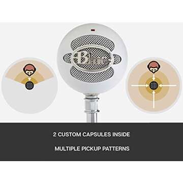 Blue Snowball USB Microphone with Metal Mic Stand for Podcasting, Live Streaming, Skype/VOIP Calls, Music Recording on Windows and Mac (Textured White) Bundle with Blucoil Pop Filter Windscreen