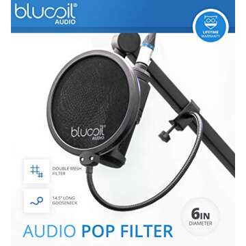 Blue Snowball USB Microphone with Metal Mic Stand for Podcasting, Live Streaming, Skype/VOIP Calls, Music Recording on Windows and Mac (Textured White) Bundle with Blucoil Pop Filter Windscreen
