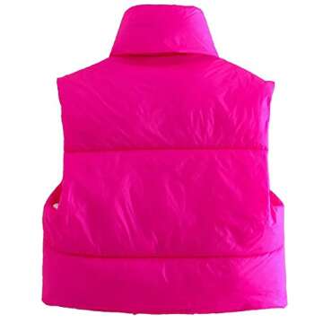 KEOMUD Women's Winter Crop Vest Lightweight Sleeveless Warm Outerwear Puffer Vest Padded Gilet Rose Red Medium