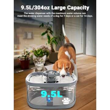 Kastty 2.5Gal/9.5L Dog Water Fountain Extra Large Pet Water Fountain 3 Flow Modes Cat Water Fountain...