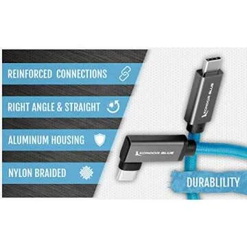 KONDOR BLUE 12" USB C, Right Angle Connector, Durable Cable