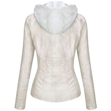 Tanming Women's Hooded Faux Leather Jacket - Stylish Faux Leather Design